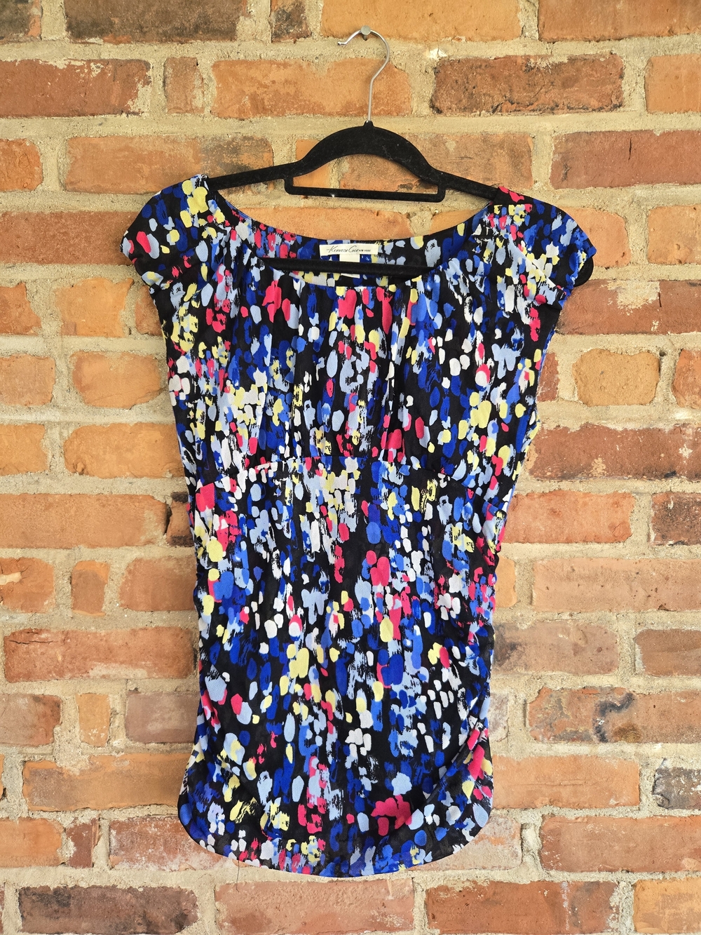 Kenneth Cole Cap-Sleeve Abstract Dot Blouse in Black & Blue